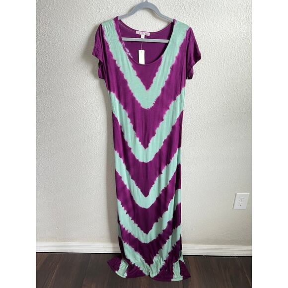 New Romeo & Juliet Green Purple Tie Dye Chevron Stripe Maxi Dress Women's M - Picture 1 of 4